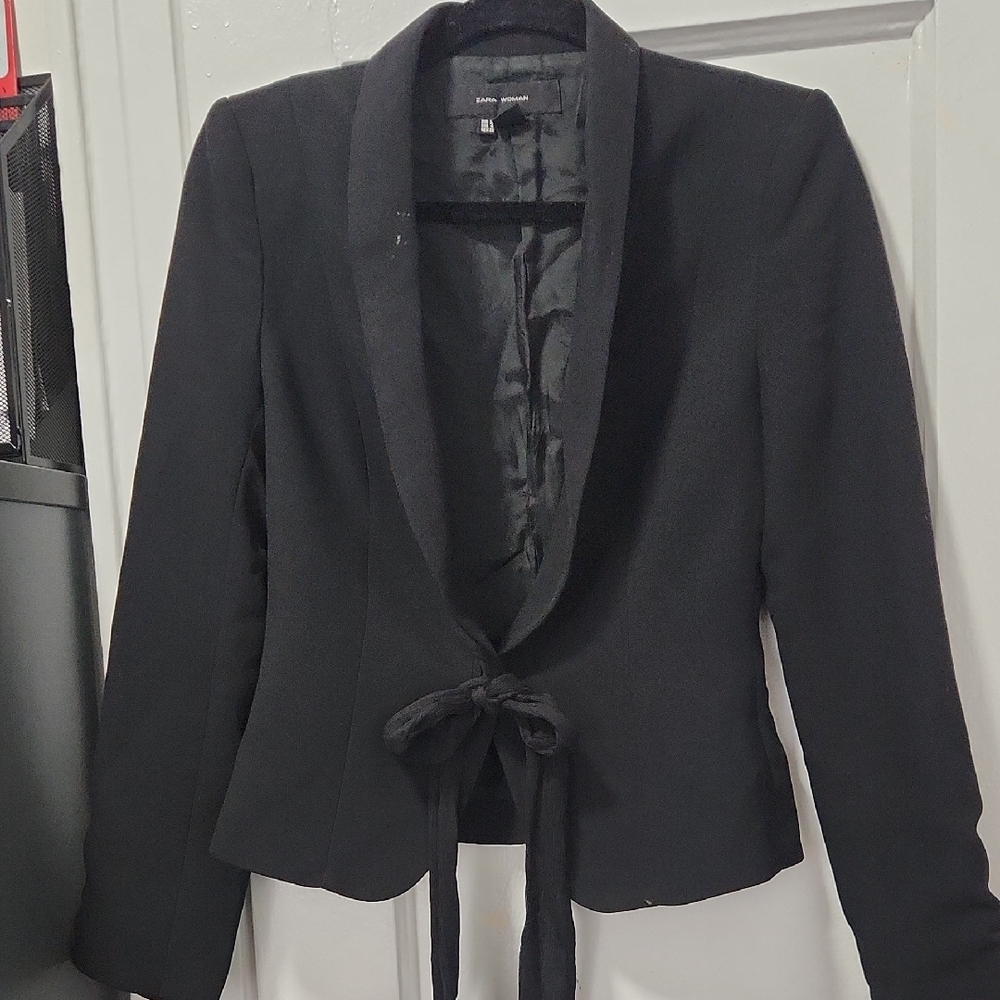 Zara Black Women's Blazer with Tie Detail